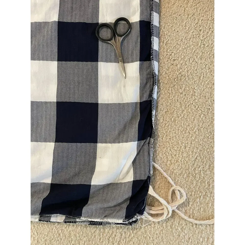 Pottery Barn Check Organic Cotton Blue White Full/Queen Duvet Cover 92x88